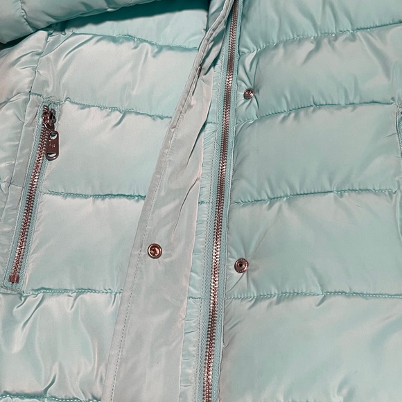 Justice Turquoise Puffer Jacket with Faux Fur Trim - Picture 4 of 8